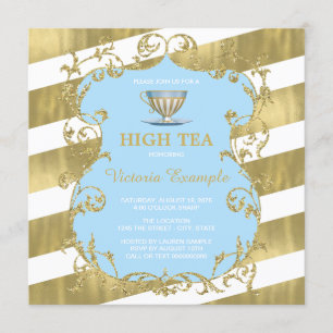Invitación Té alto elegante azul y dorado