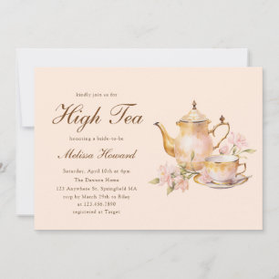 Invitación Té Alto Pastel Naranja Dorado Despedida de Soltera