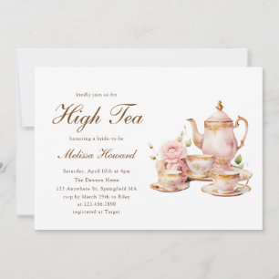 Invitación Té Alto Pastel Oro Despedida de Soltera