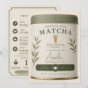 Invitación Te Amamos Tanto Matcha Baby Shower Verde Salvia Té