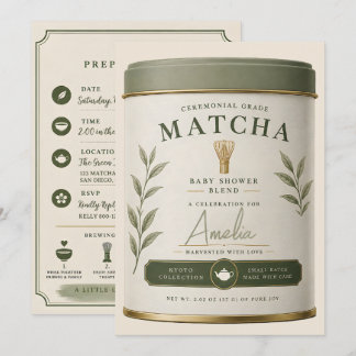 Invitación Te Amamos Tanto Matcha Baby Shower Verde Salvia Té