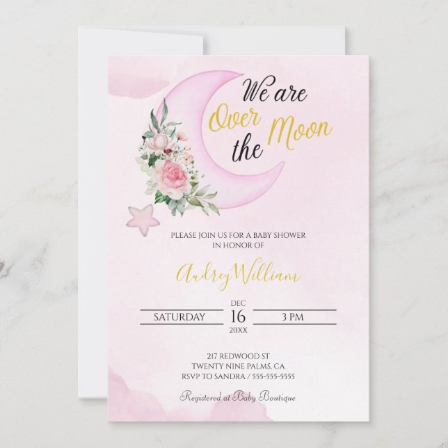 Invitación Te Amas A La Luna Y Al Baby Shower De Atrás (Anverso)