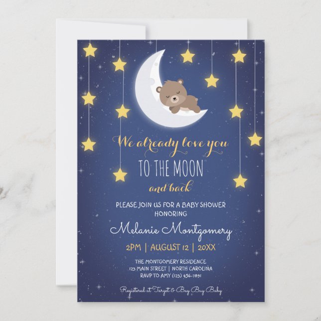 Invitación Te Amas Dormido El Baby Shower De La Moon Back (Anverso)
