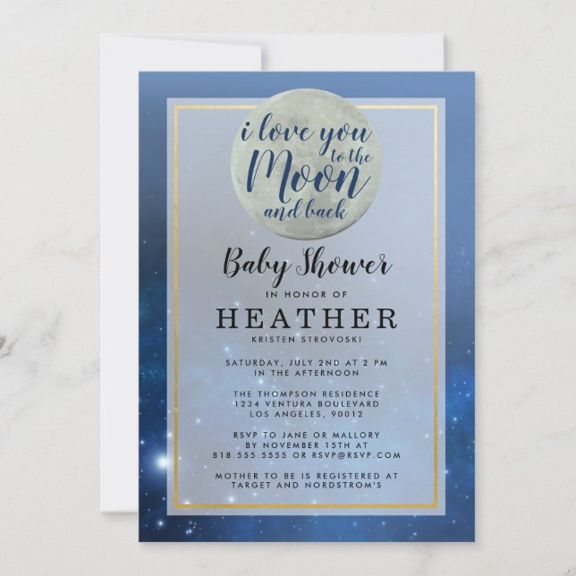 Invitación Te amo a la luna y a Baby Shower (Anverso)