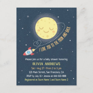 Invitación Te amo a la luna y a Baby Shower trasero