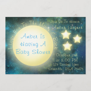 Invitación Te amo a la luna y a Baby Shower trasero invite
