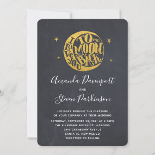 Invitación Te amo a la luna y a la Boda de moda dorada