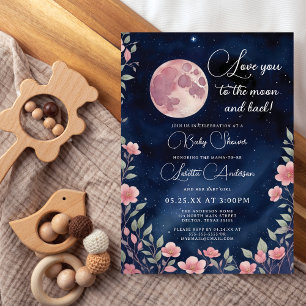 Invitación Te amo a la luna y al Chica Baby Shower