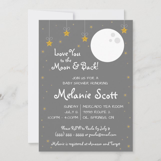 Invitación ¡Te amo a la luna y atrás! Invita Baby Shower (Anverso)