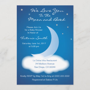 Invitación Te Amo a la Luna y de Regreso Baby Shower - Azul