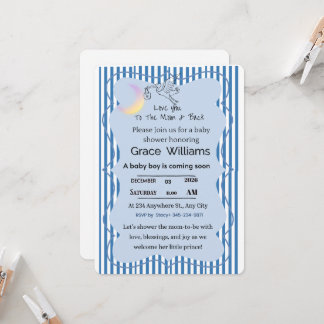 Invitación Te Amo a la Luna y de Regreso Bebe Niño Cumpleaños