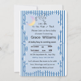 Invitación Te Amo a la Luna y de Regreso Bebe Niño Cumpleaños