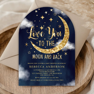 Invitación Te Amo a la Luna y de Regreso de Oro Baby Shower