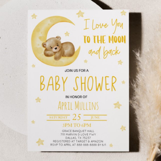 Invitación Te Amo Al Baby Shower De La Luna Teddy Bear (Subido por el creador)
