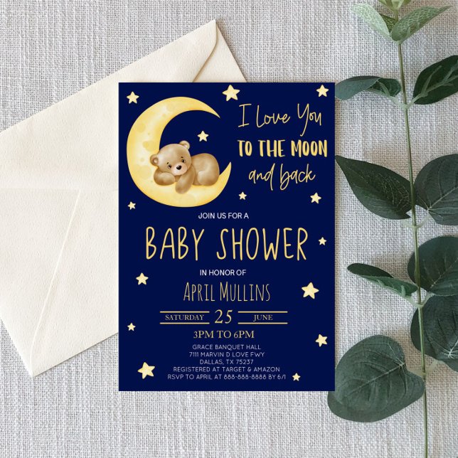 Invitación Te Amo Al Baby Shower De La Luna Teddy Bear (Subido por el creador)