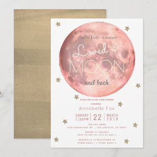 Invitación Te amo al Baby Shower Moon Pink Gold