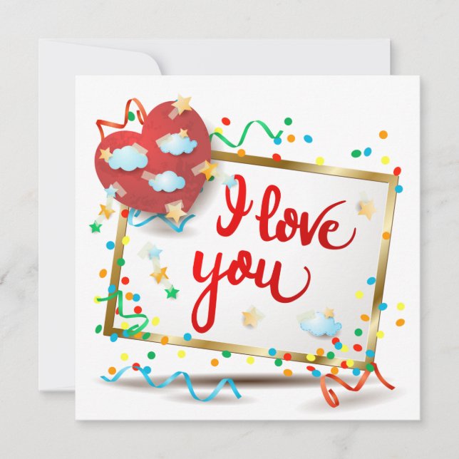 Invitación Te amo con el corazón rojo (Anverso)