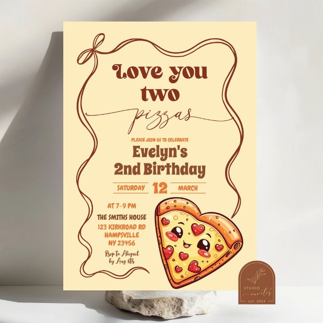 Invitación Te Amo Dos Pizzas Arco Segundo Cumpleaños (Subido por el creador)