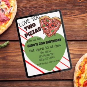 Invitación Te Amo Dos Pizzas Cumpleaños 2