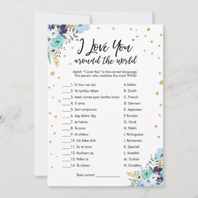 Invitación Te Amo En El Juego De Ducha Bridal (Anverso)