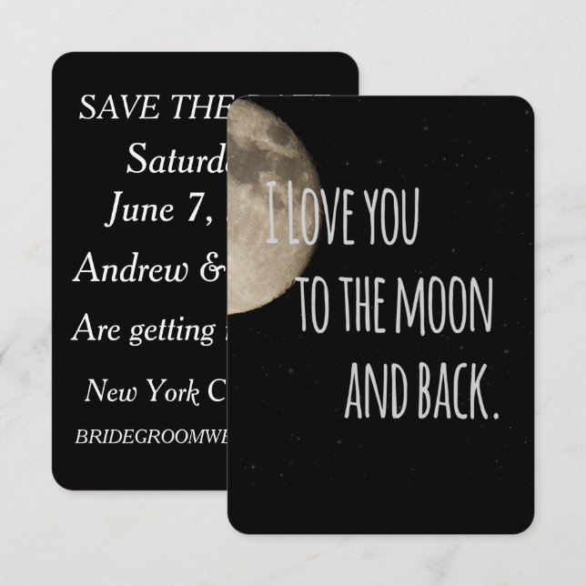 Invitación Te Amo hasta la Luna y de regreso Save The Date (Anverso / Reverso)