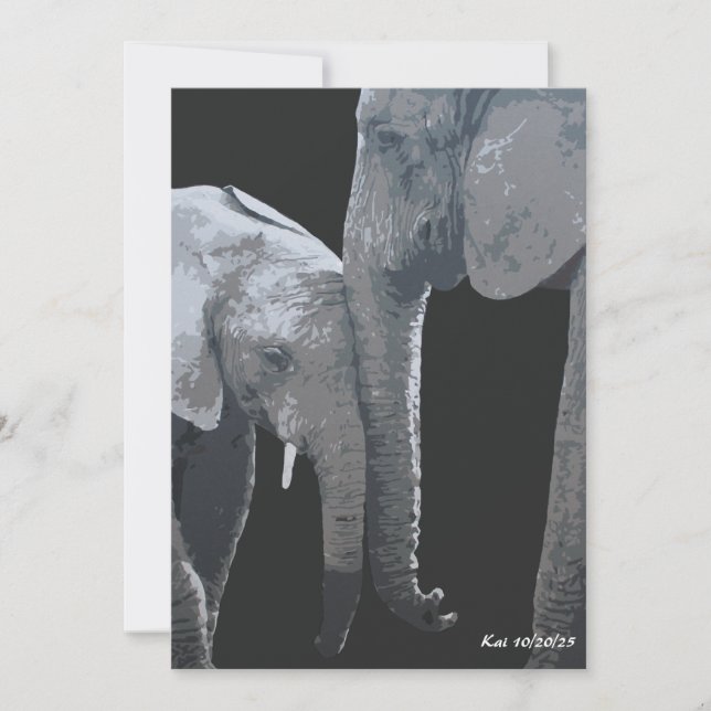 Invitación Te Amo Más, Arte Original de Elefante (Anverso)