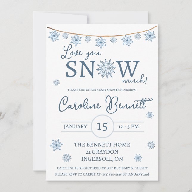 Invitación ¡Te amo mucho! Baby Shower Snowflake (Anverso)