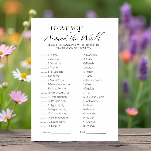 Invitación Te amo por el juego mundial ducha de novias (Subido por el creador)