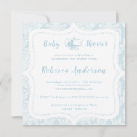 Té Baby Shower de Damasco azul claro vintage