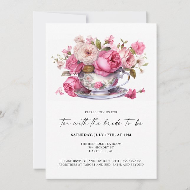 Invitación Té Con El Fiesta De Té De Ducha De Novias (Anverso)