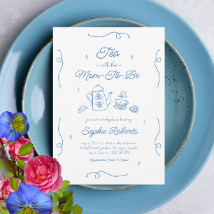 Invitación Té con la futura mamá, Baby Shower dibujado a mano