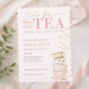 Invitación Té con la futura mamá en la fiesta de baby shower 