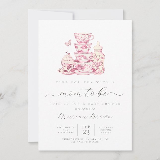 Invitación Té con la madre para ser una ducha de bebé (Anverso)