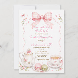 Invitación Té con la novia lazo rosa despedida de soltera