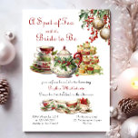 Invitación Té con la novia vintage Christmas Bridal Shower<br><div class="desc">Una olla de té con la novia para ser... Invitación a la ducha de navidades. El diseño incluye una tetera de christmassy, tazas de té y pasteles de época llenos de pastelitos festivos. inspirada en Bridgerton, era de regencia, tema de té fiesta para un diciembre o ducha de novias en...</div>
