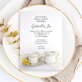 Invitación Té Cup con ducha de novia con doncellas amarillas