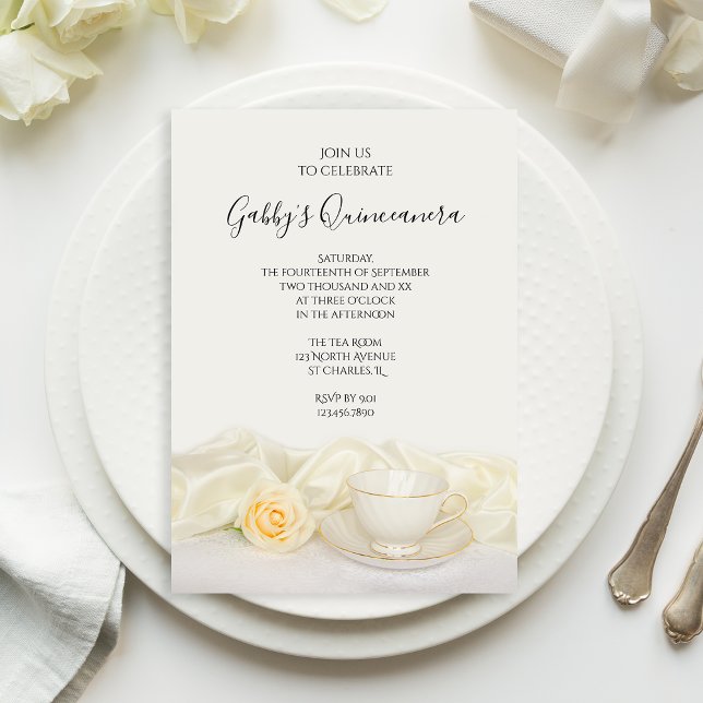 Invitación Té Cup y Fiesta de Quinceanera Rosa Blanca (Subido por el creador)