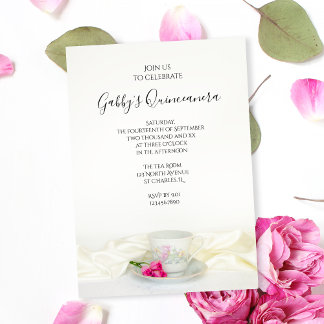 Invitación Té Cup y rosas rosas rosas Quinceanera Fiesta