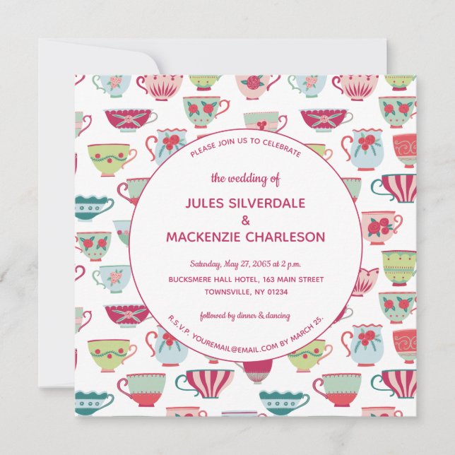 Invitación Té Cups Boda Vintage Moderna (Anverso)