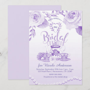 Invitación Té de Almuerzo Nupcial Elegante Rosa y Perla Púrpu