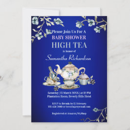 Invitación Té de alta temperatura de color azul real vintage