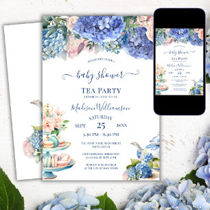 Invitación Té de Baby Shower de Hortensias Azules