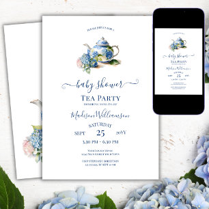 Invitación Té de Baby Shower de Hortensias Azules