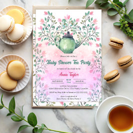 Invitación Té de Baby Shower Elegante Fiesta de Té Tetera Flo
