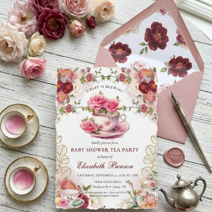 Invitación Té de Baby Shower Flor de Rubor Un Bebé se Está Ge