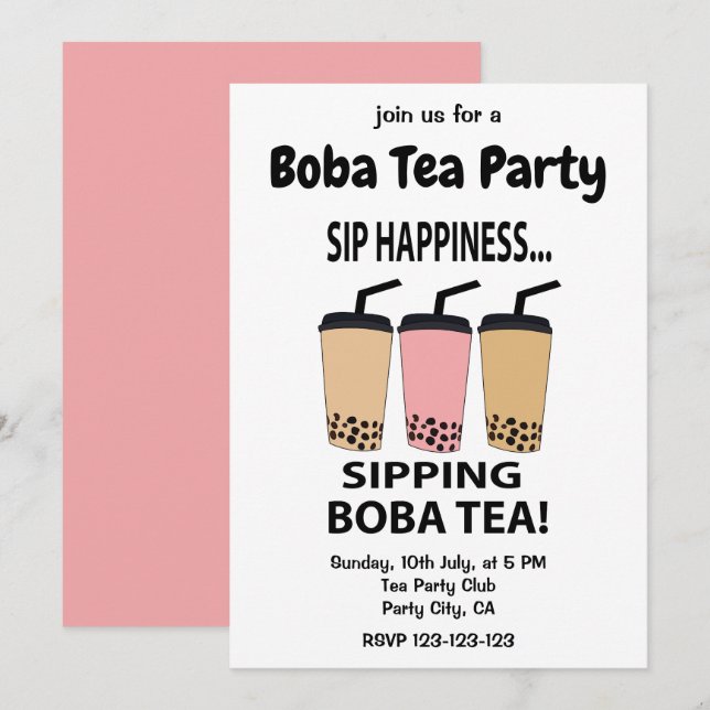 Invitación Té de Boba Burbuja Té Fiesta de Té de Boba (Anverso / Reverso)