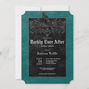 Invitación Té de boda gótico de cuervo negro y rosas azul ver