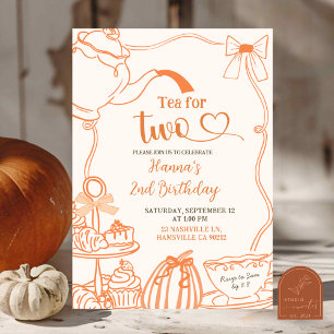 Invitación Té de calabaza otoñal naranja garabateado a mano p