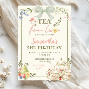 Invitación Té de cumpleaños para dos Sage Green Farmer's Mark