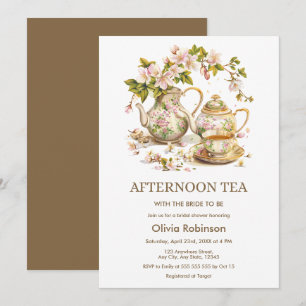 Invitación Té de Despedida de Soltera con Tetera Floral 